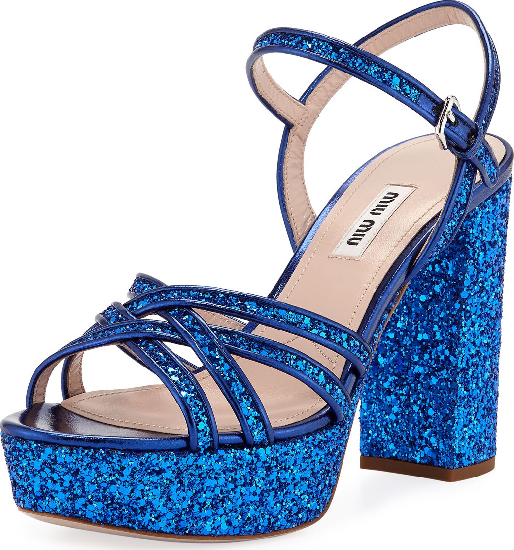 Miu Miu Glitter Strappy Platform Sandals