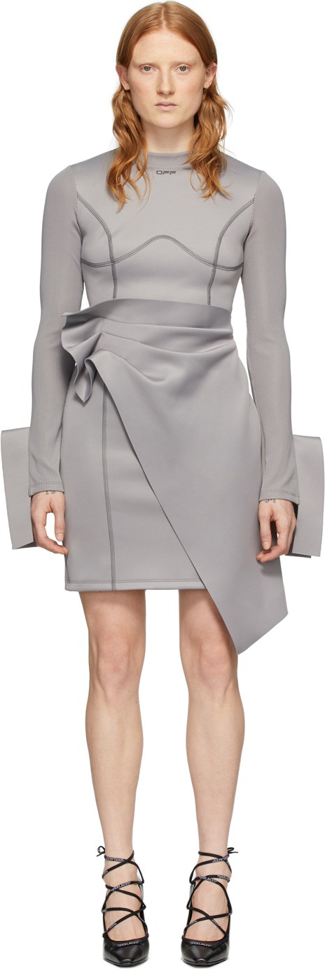 Off White Grey Jersey Wrap Dress