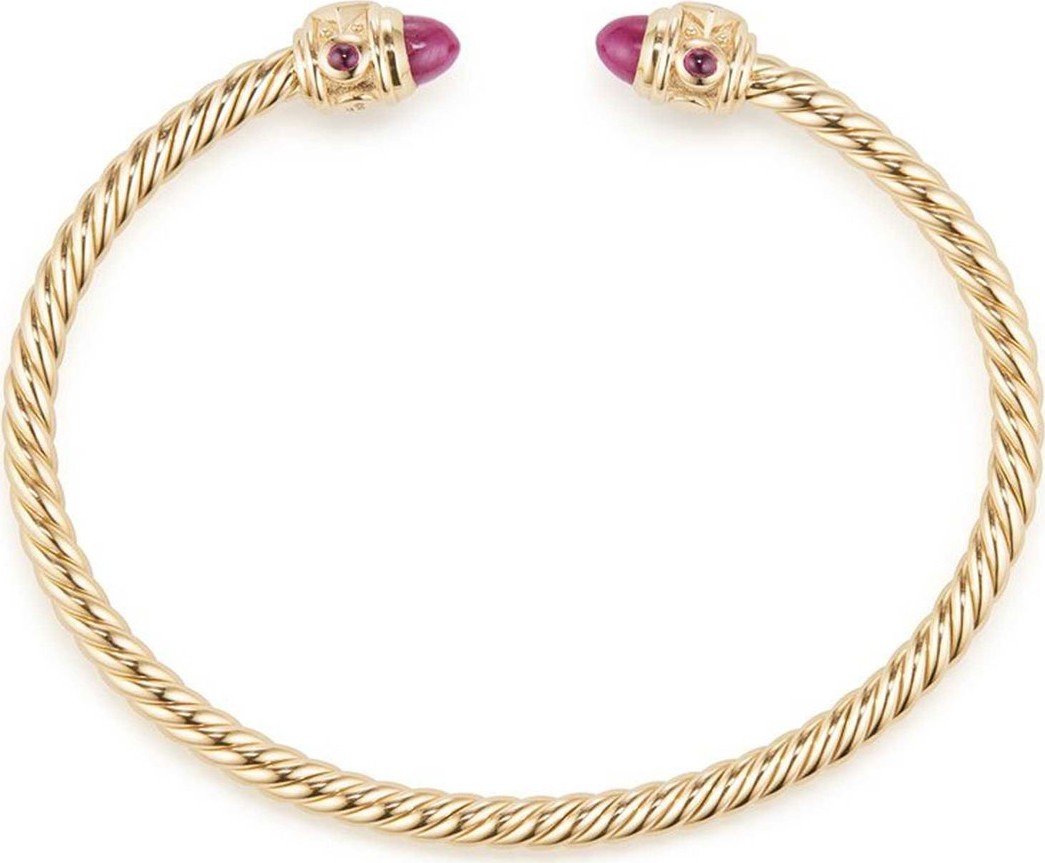 David Yurman 18k Gold Renaissance CableSpira Bangle Bracelet w/ Rubies, Size L