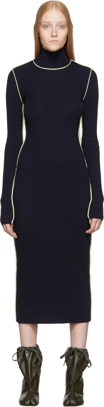 Maison Margiela Navy Turtleneck Patchwork Dress