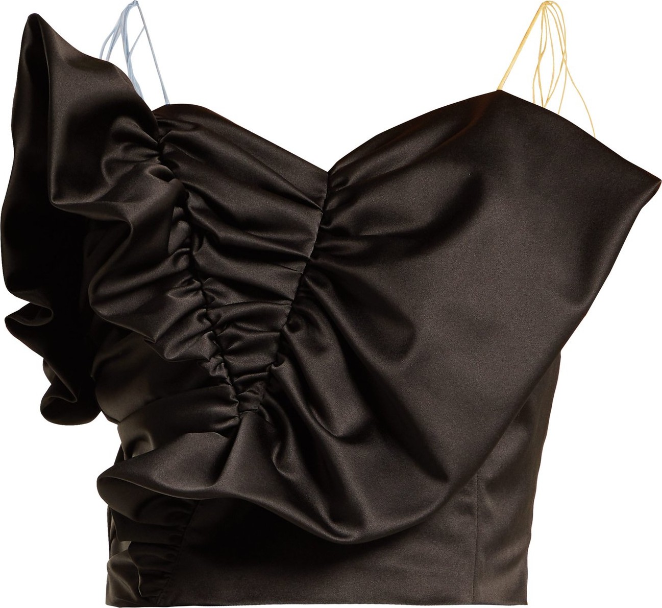 Anna October Tassel-tie ruffled satin bustier top