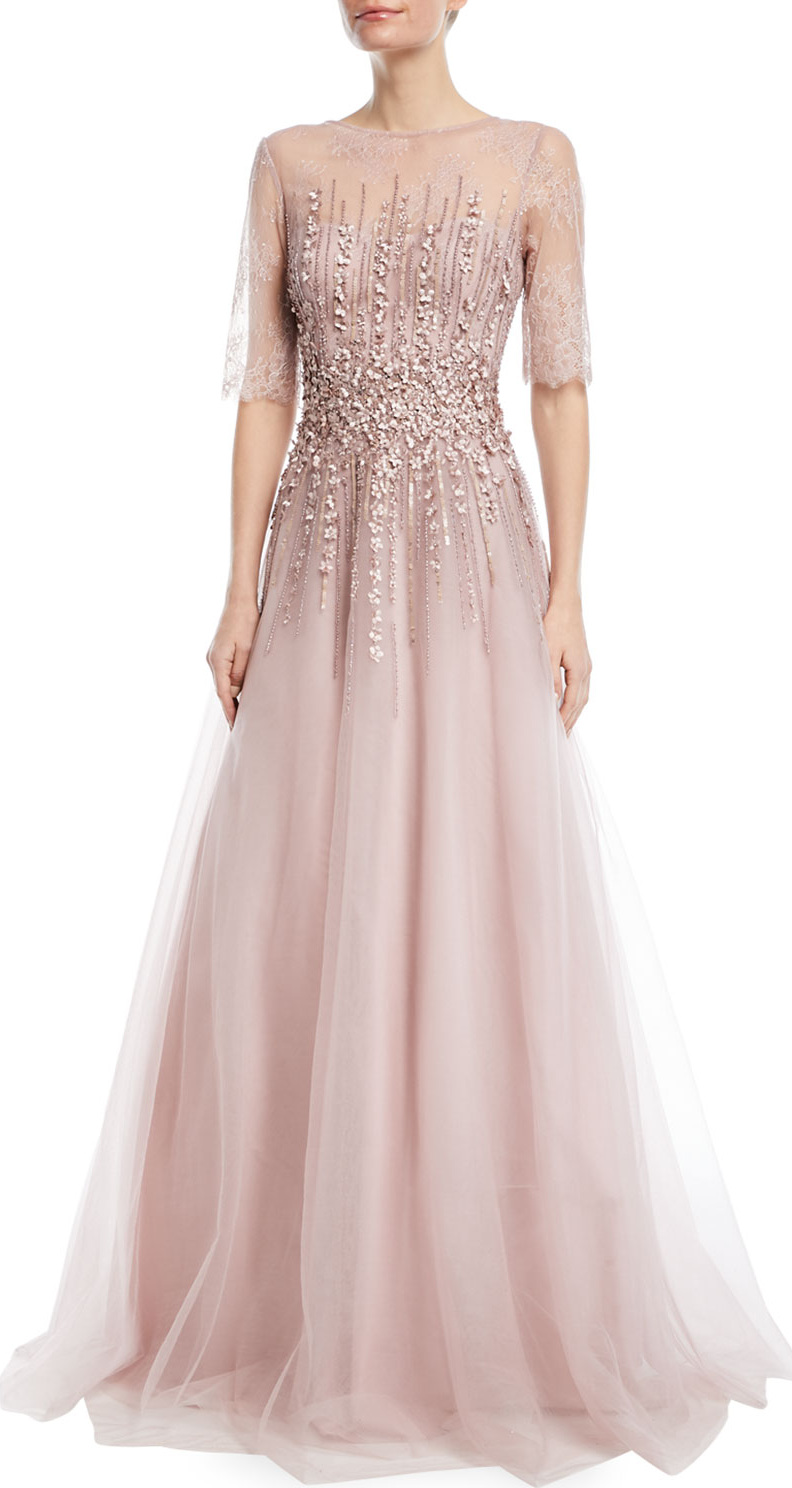Rickie Freeman for Teri Jon Beaded Lace & Tulle Gown