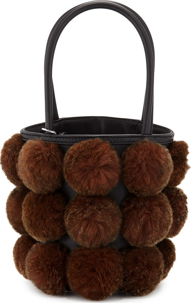 Alexander Wang Roxy Cage Mini Bucket Bag w/ Shearling Pompoms