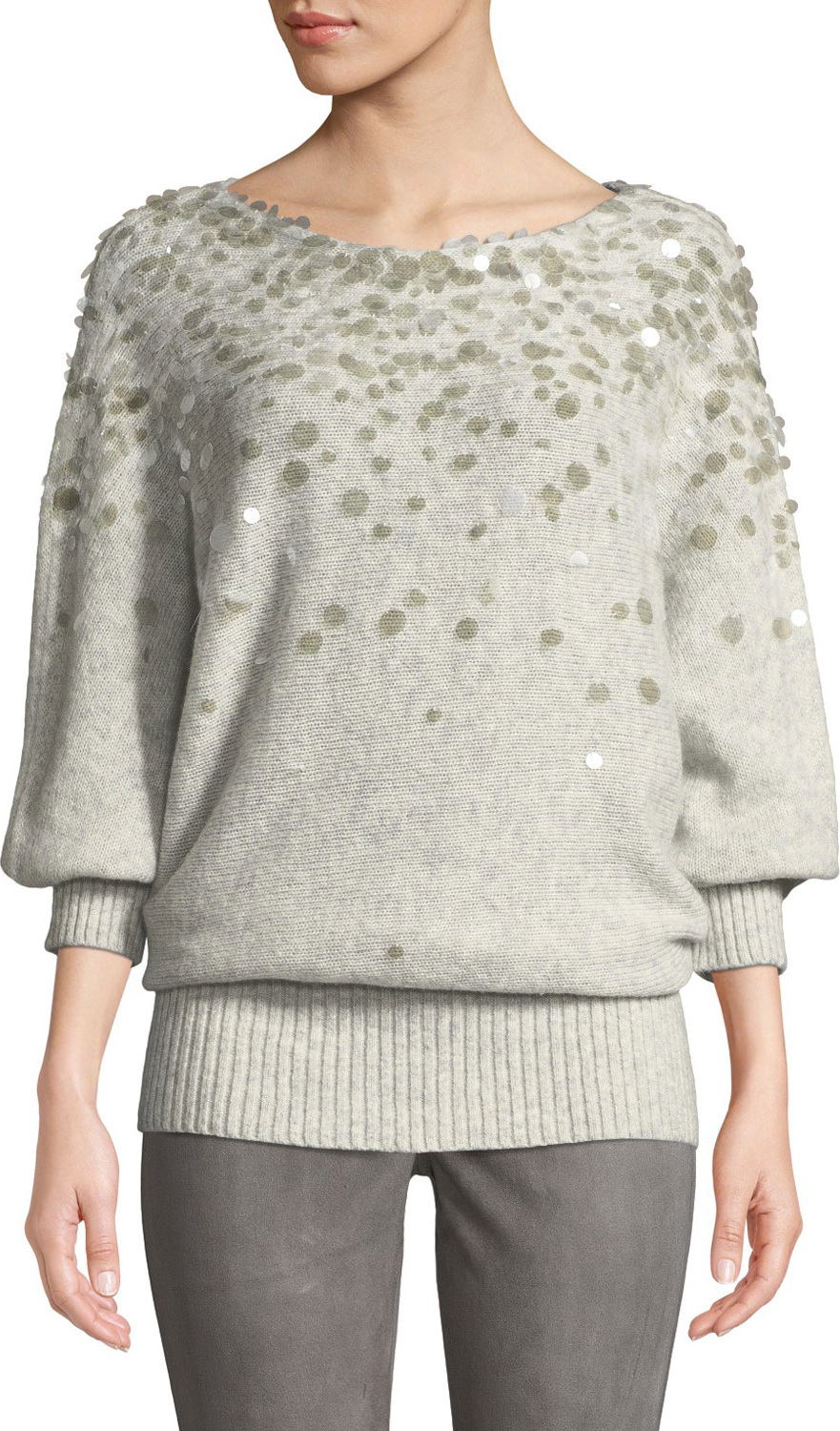 Lafayette 148 New York Dolman-Sleeve Brushed Cashmere-Silk Paillette Sweater