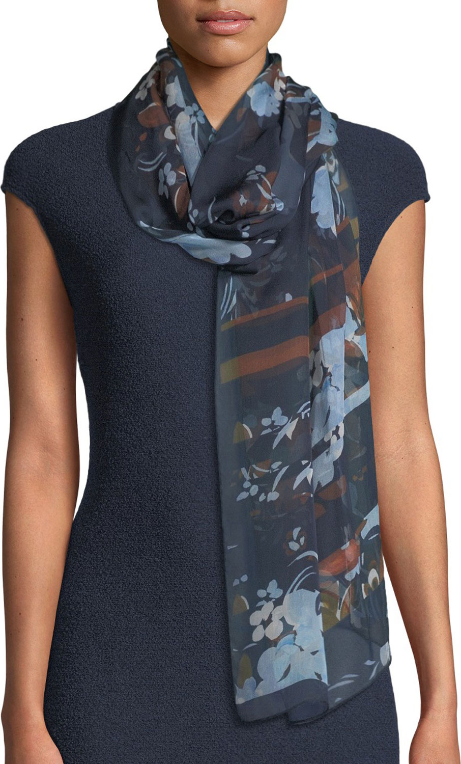 St. John Painted Floral-Print Silk Scarf