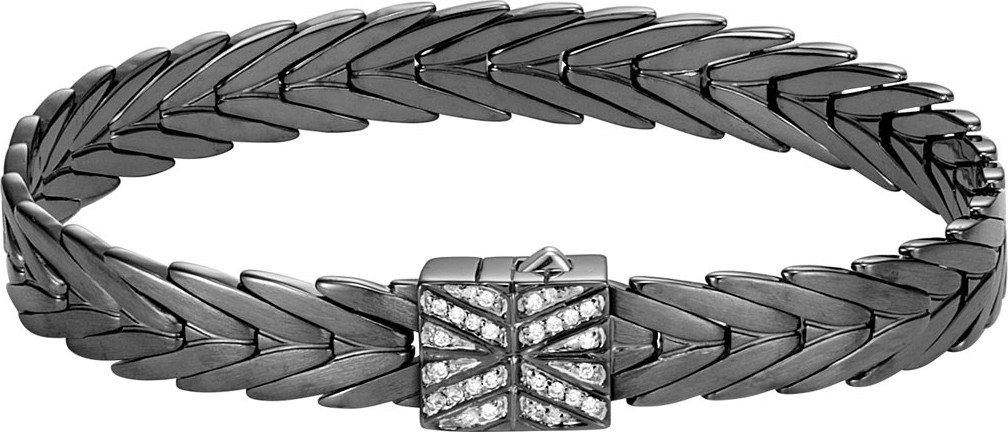 John Hardy Modern Chain Silver 8mm Rectangular Bracelet with Diamond Clasp