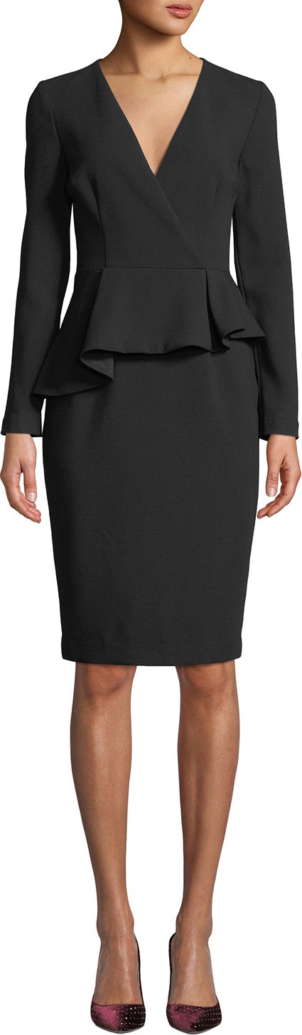 Black Halo Jacquelyn Peplum Long-Sleeve Dress