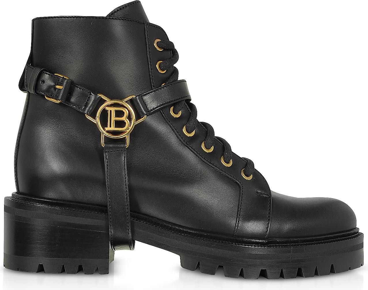 Balmain Black Leather Ranger Boots W/Medallion
