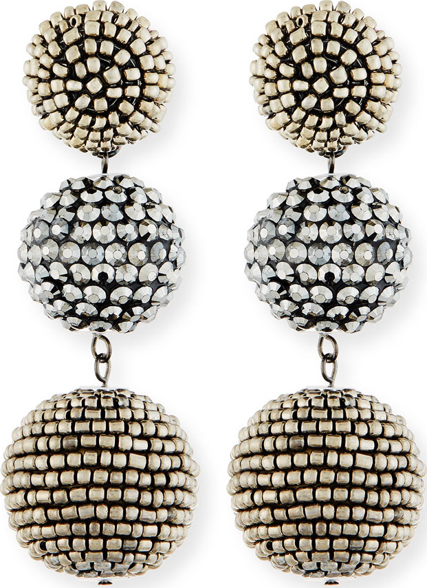 Kenneth Jay Lane Beaded Gunmetal Triple-Drop Earrings