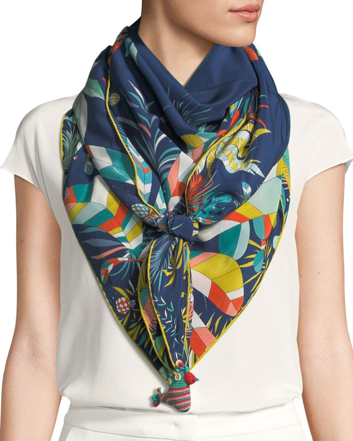 rumisu Feisty Tropical Printed Silk Scarf, Blue