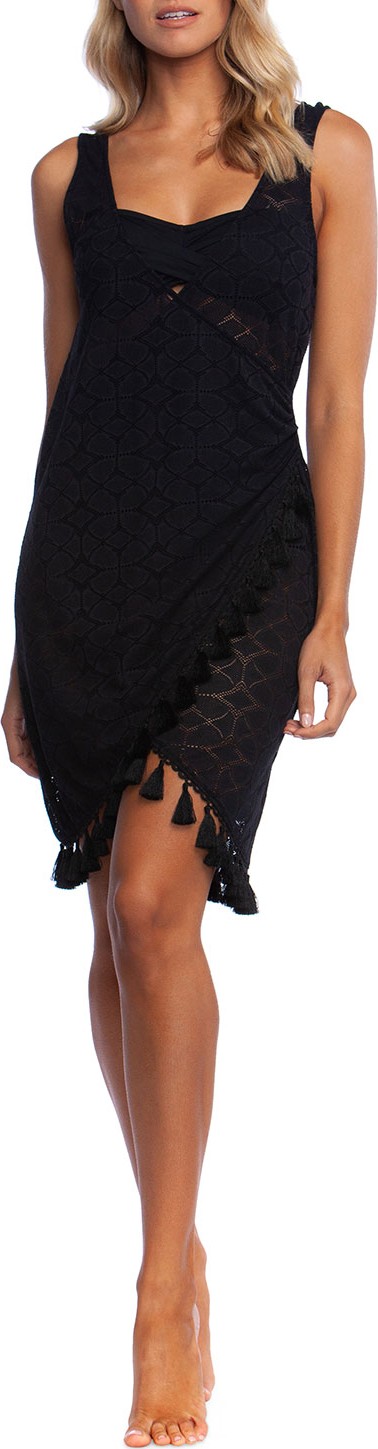 La Blanca Crochet Coverup Wrap Dress with Tassels