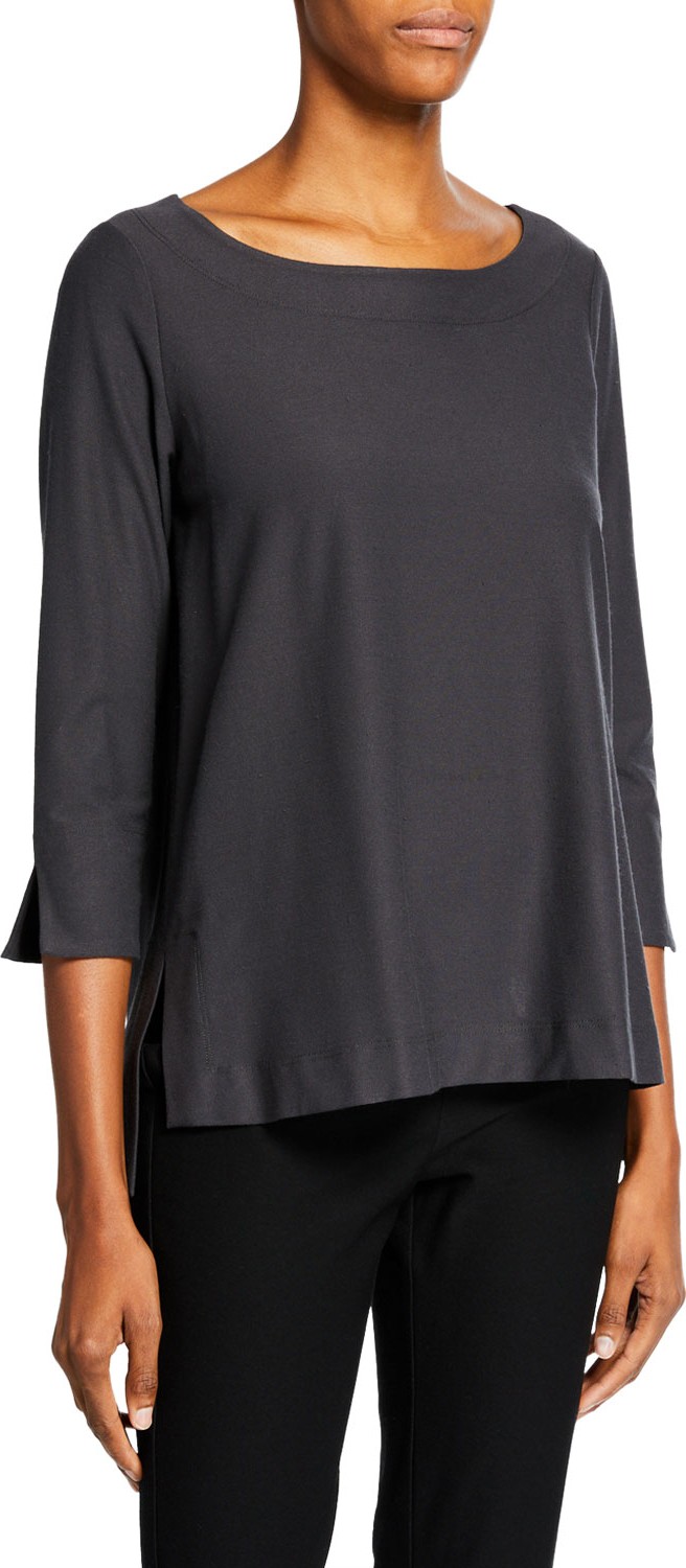 Eileen Fisher Boat-Neck 3/4-Sleeve Washable Crepe Tunic