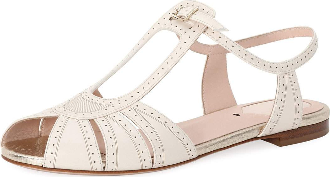 Fendi Chameleon Brogue Leather Flat Sandal