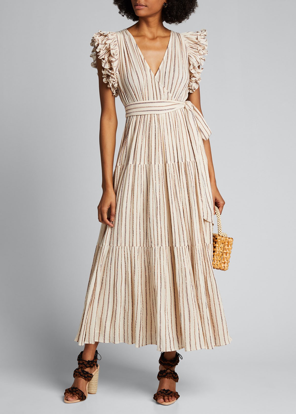 Ulla Johnson Lilliana Striped Ruffle-Sleeve Wrap Dress