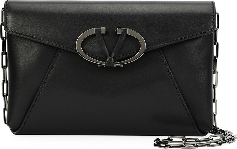 Valentino V Rivet Leather Chain Clutch Bag, Black
