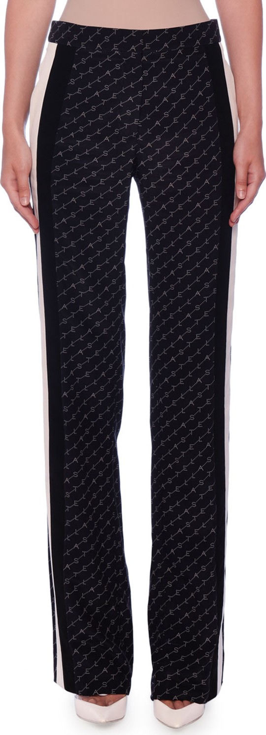 Stella McCartney High-Waist Stella Monogram Racer-Stripe Straight-Leg Silk Pants