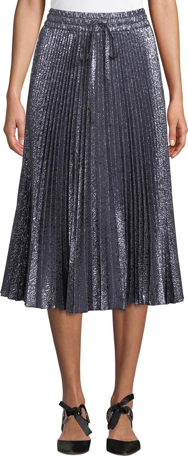 RED Valentino Cloque Flower-Pleated Midi Skirt
