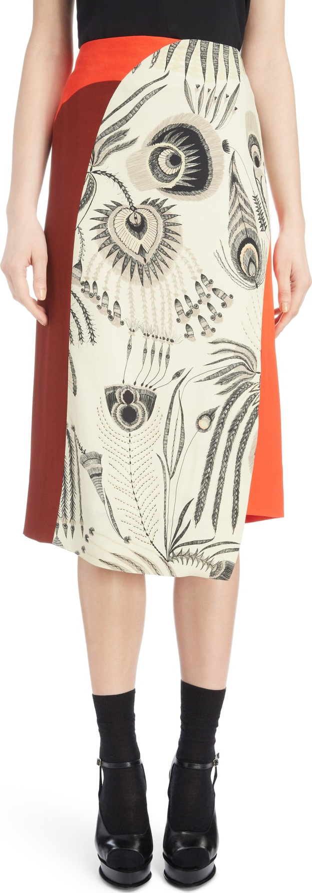 Dries Van Noten Asymmetrical Colorblock Print Skirt