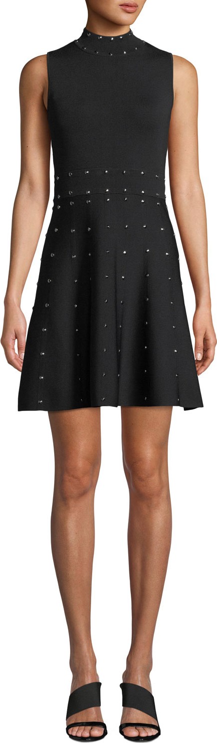 Parker Joy Studded Knit High-Neck Sleeveless Dress