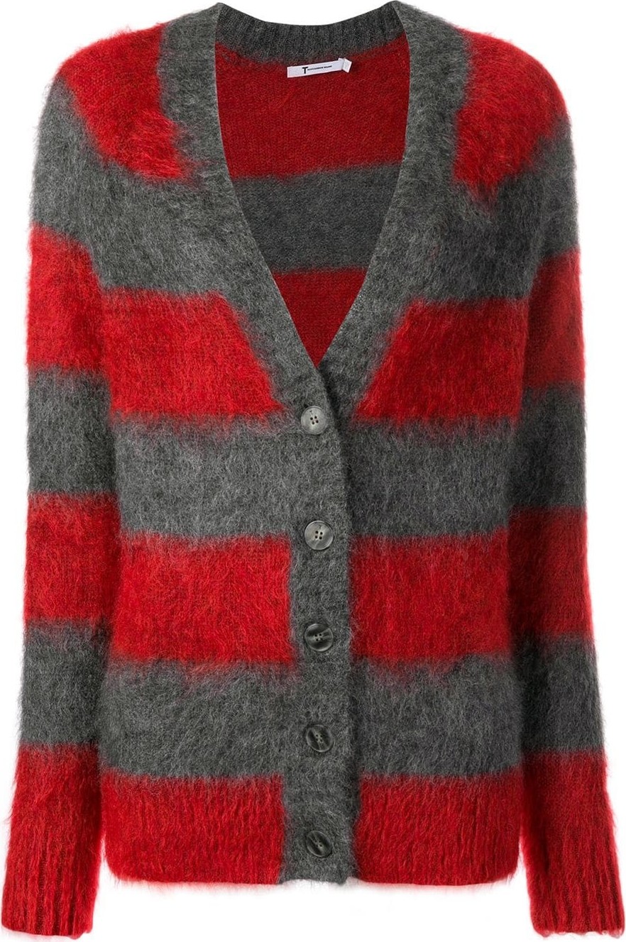 T By Alexander Wang Grey and red textured striped cardigan