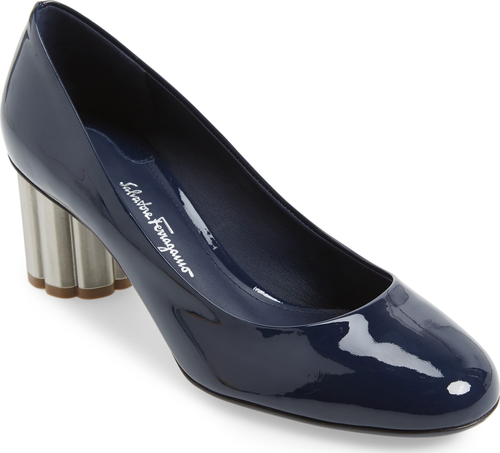 Salvatore Ferragamo Lucca Rounded Toe Flower Heel Pump