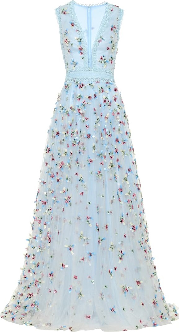 Costarellos Embroidered silk and tulle gown