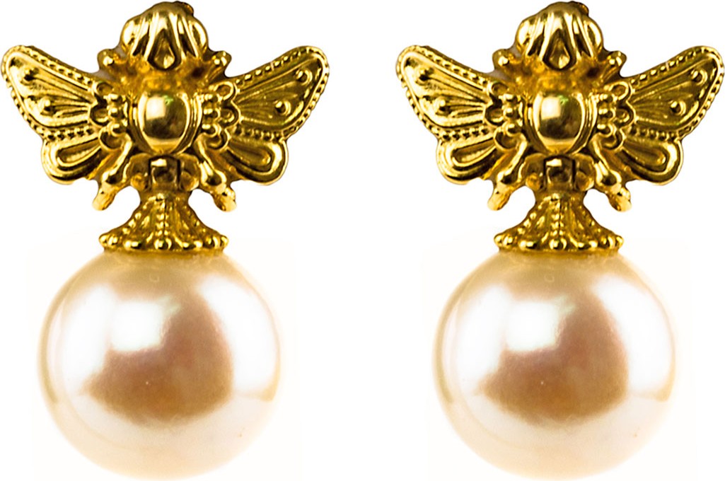 Konstantino 18k Yellow Gold Pearl Bee Earrings