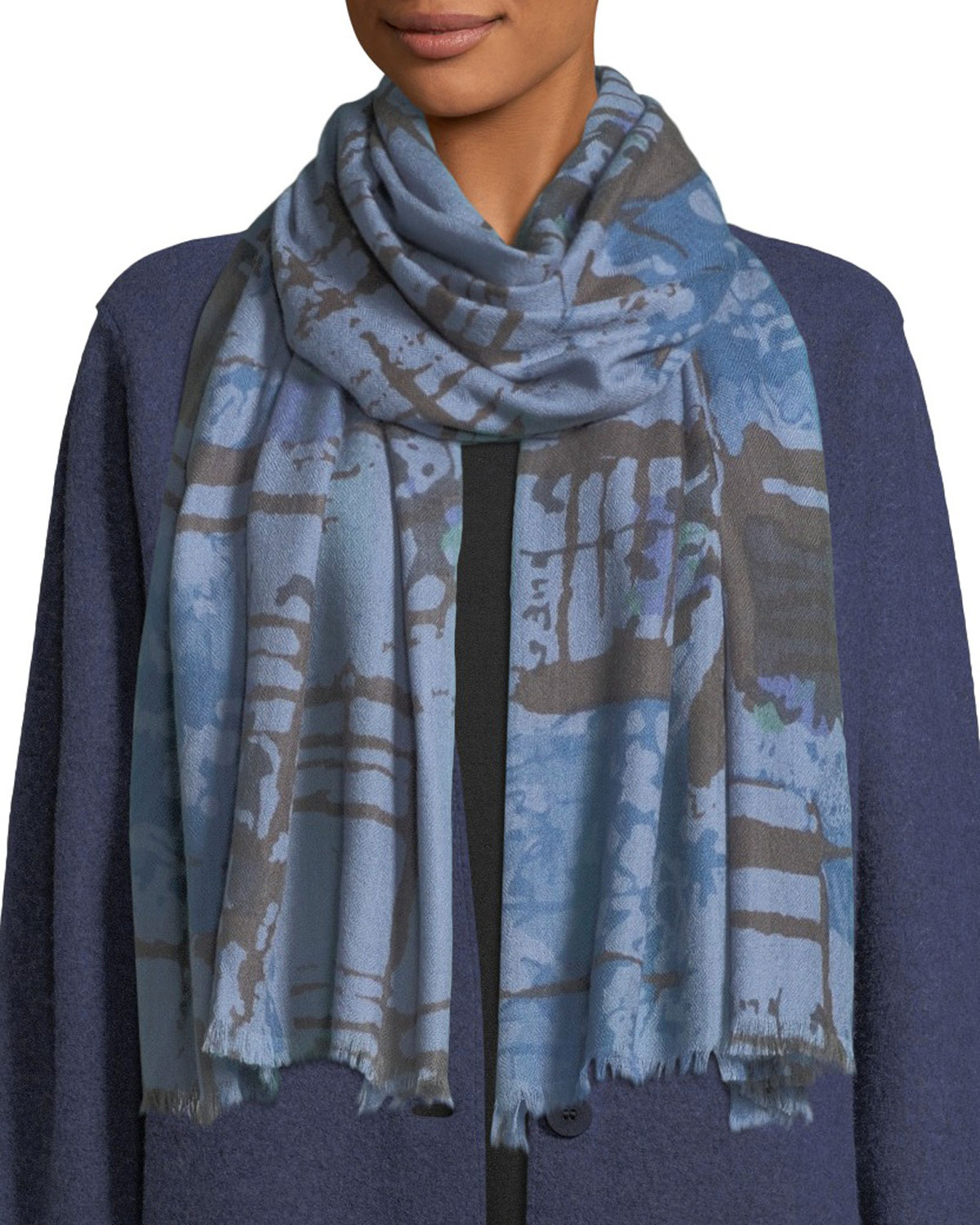 Eileen Fisher Wool-Silk Abstract-Print Scarf