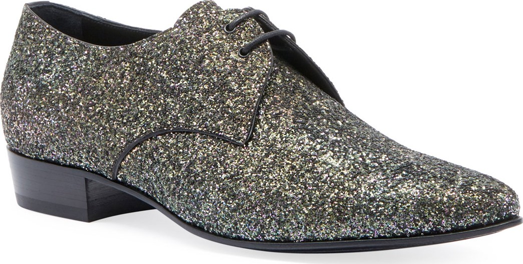 Saint Laurent Men's Hopper Glitter Derby Shoes