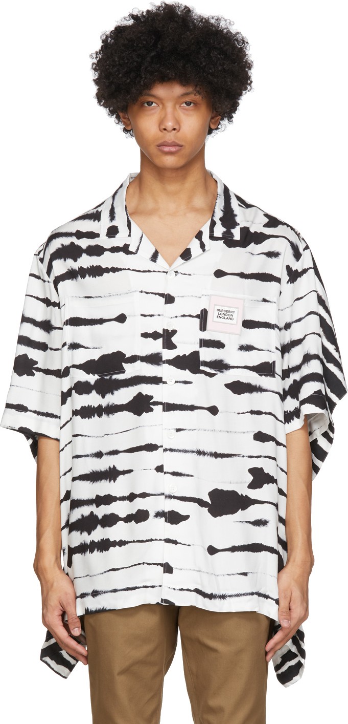 Burberry London England Black & White Viscose Watercolor Print Shirt Burberry London England Black & White Viscose Watercolor Print Shirt