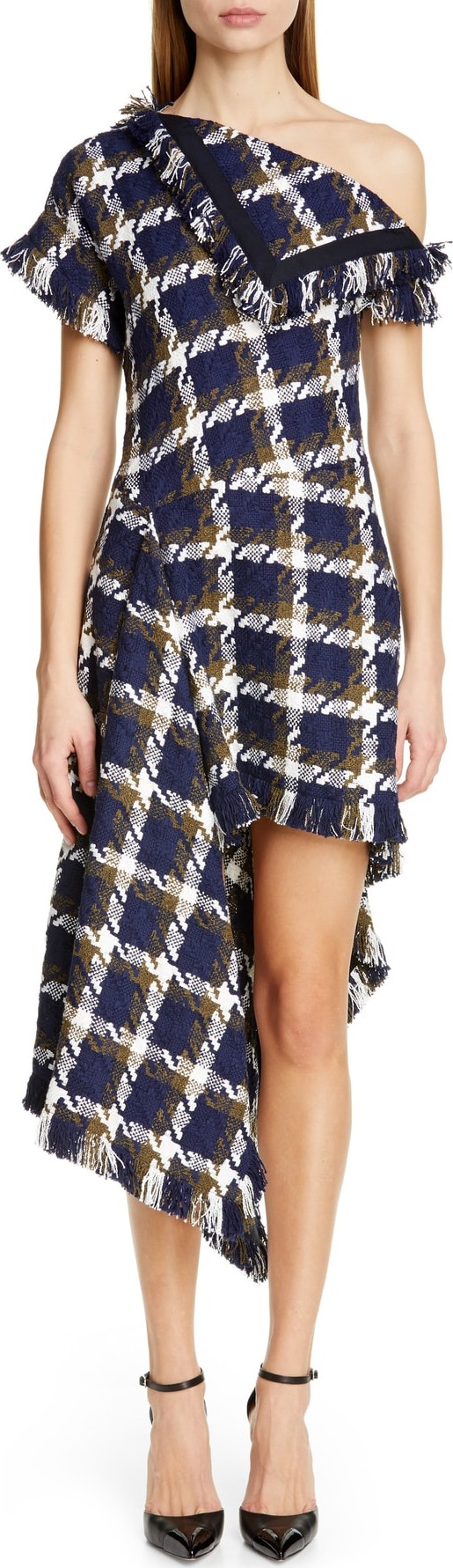 Monse Asymmetrical One Shoulder Tweed Dress