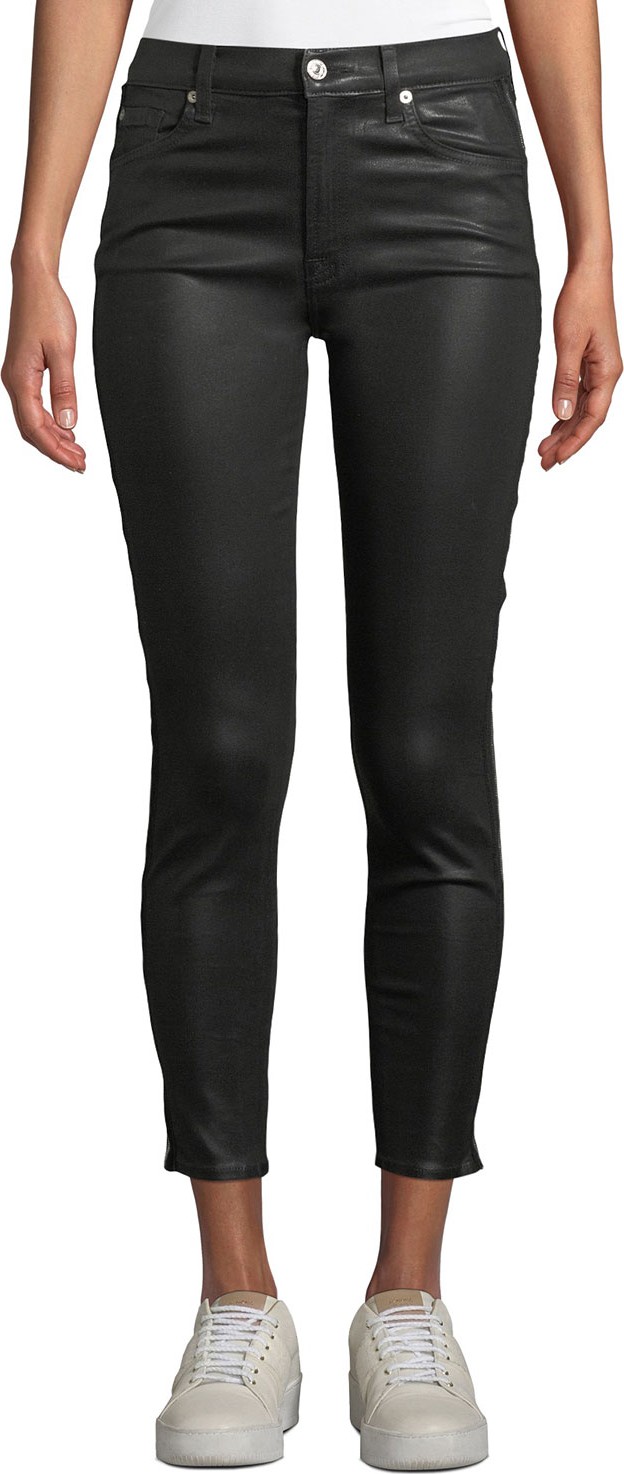 7 For All Mankind Coated High-Waist Ankle Skinny with Velvet Side Stripes