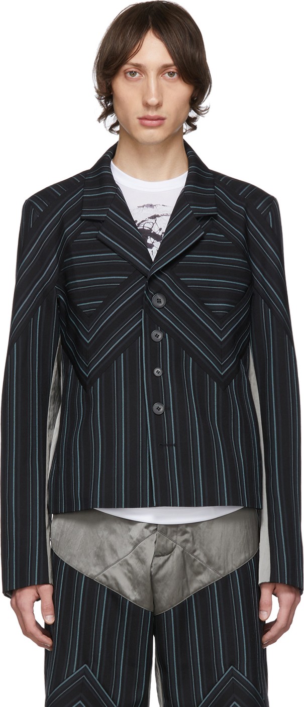 Kiko Kostadinov Navy Striped Rhombus Blazer