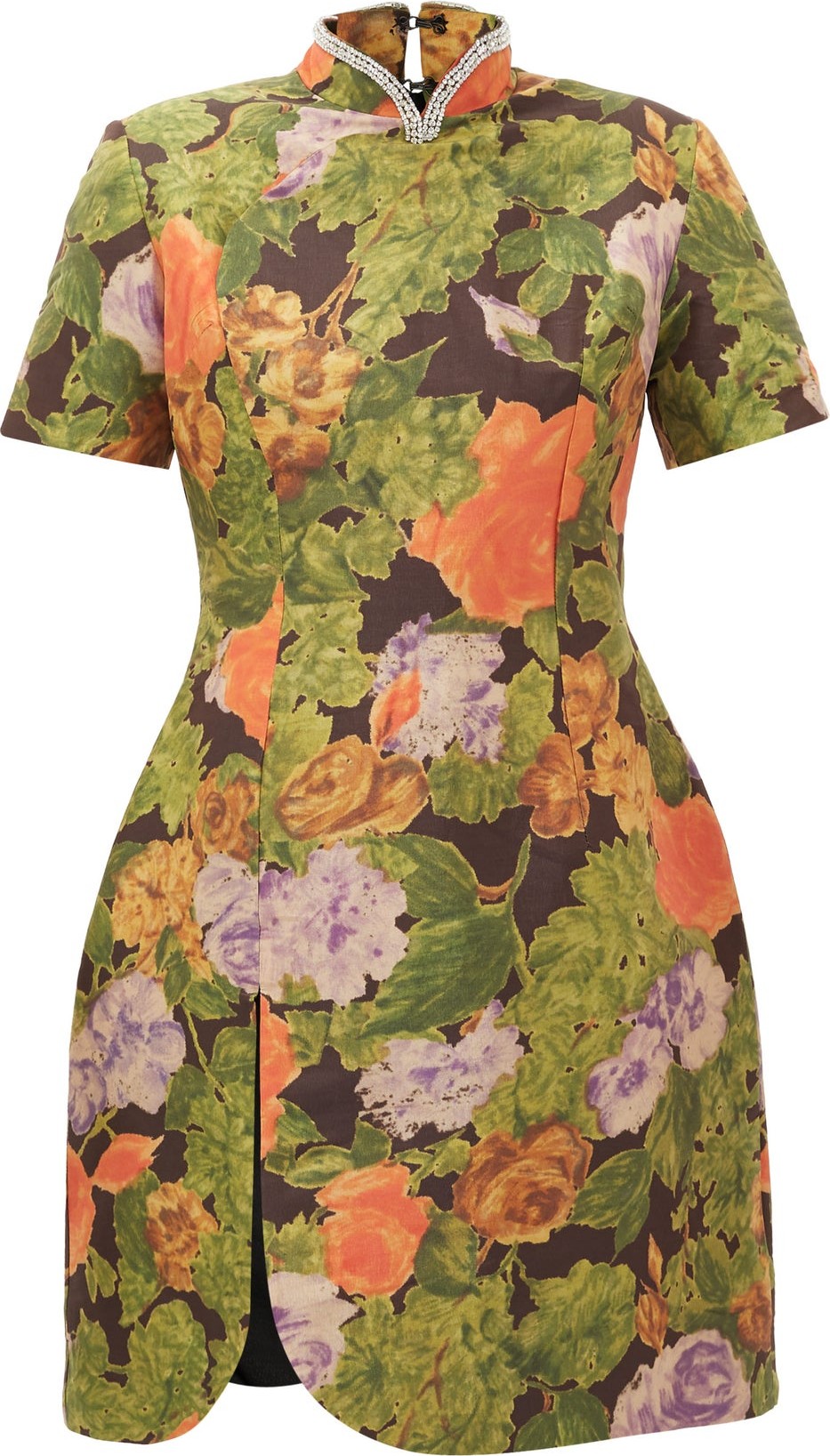 Richard Quinn Crystal-embellished floral-print satin mini dress