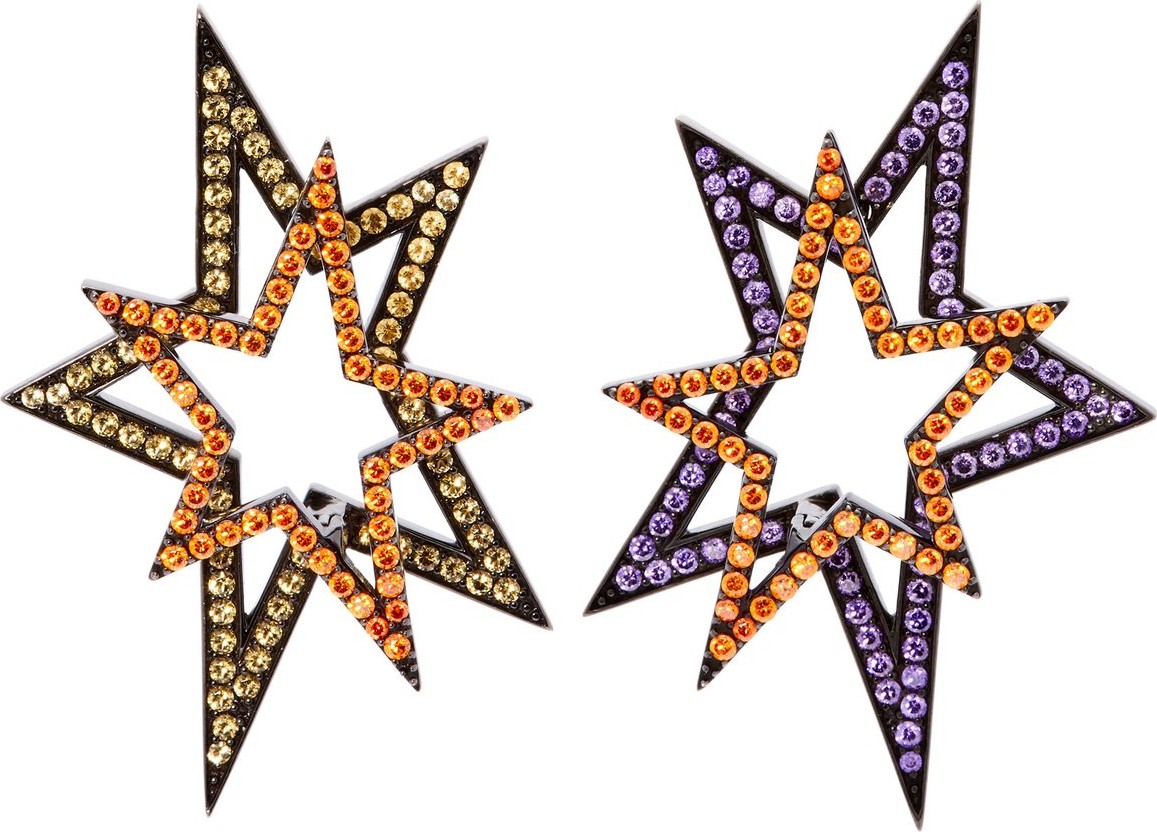 Lynn Ban Star topaz, amethyst & rhodium-plated earrings