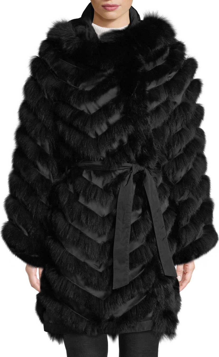 Belle Fare Reversible Silk & Fox Fur Chevron Jacket