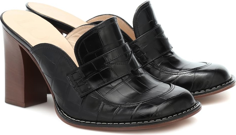 LOEWE Croc-effect leather mules