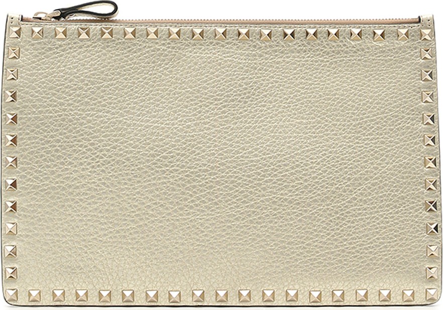 Valentino Rockstud Large Flat Metallic Clutch Bag