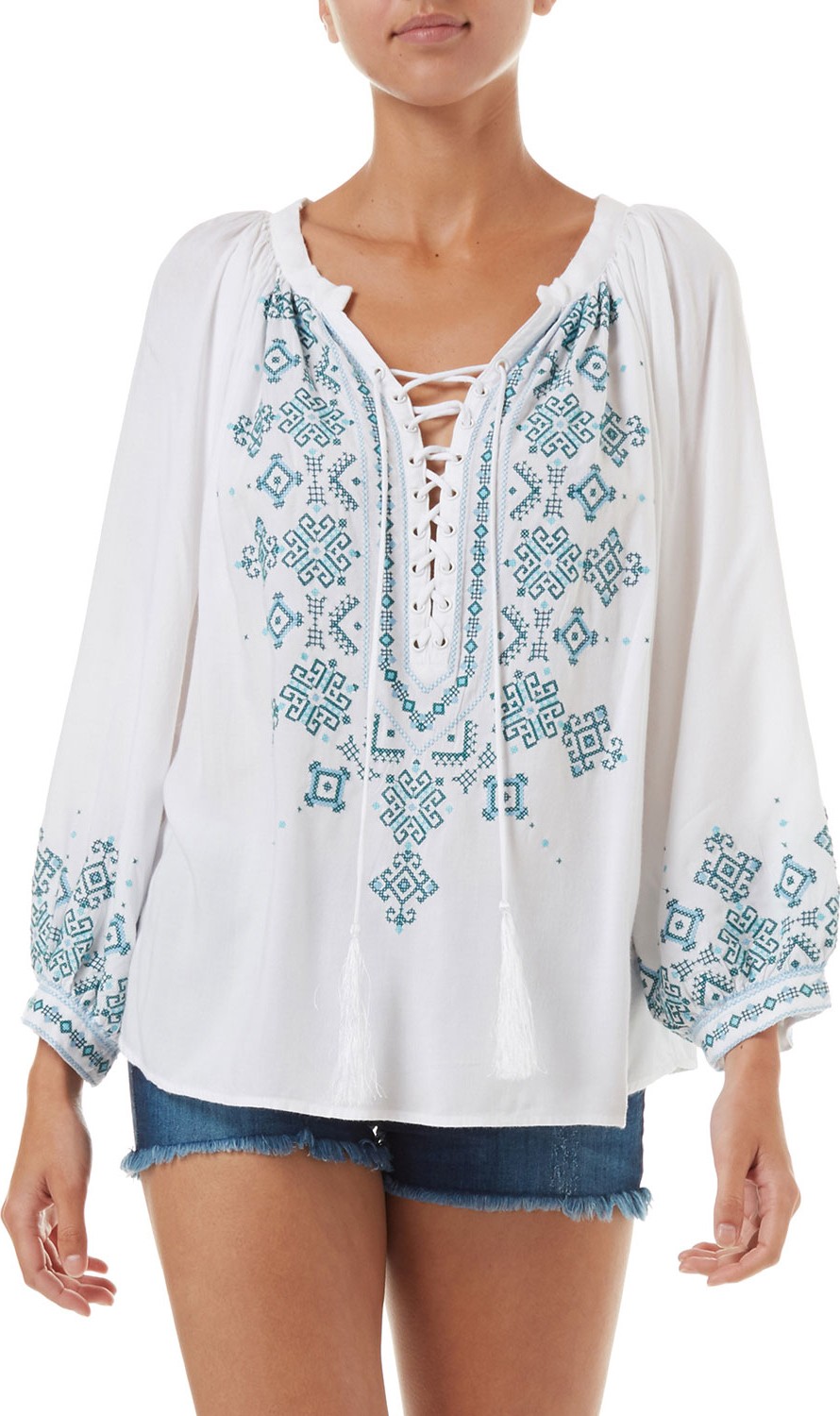 Melissa Odabash Shiv Embroidered Lace-Up Coverup Tunic