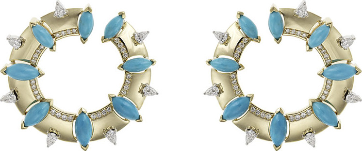 Nikos Koulis Spectrum 18k Turquoise & Diamond Pave Hoop Earrings