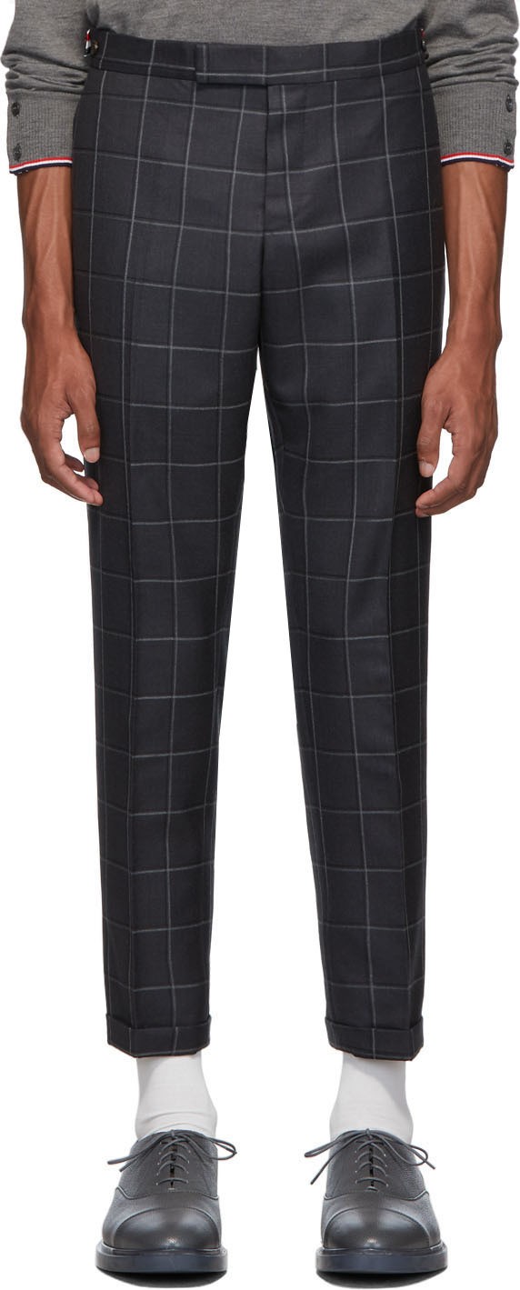 Thom Browne Grey Windopane Side Tab Trousers