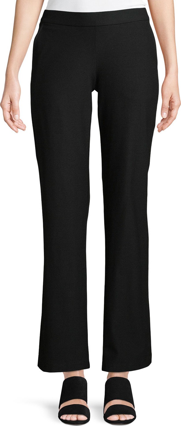 Eileen Fisher Washable Stretch-Crepe Straight-Leg Pants with Pocket