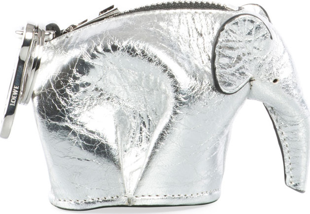 LOEWE Elephant Bag Charm/Coin Purse, Gray Metallic