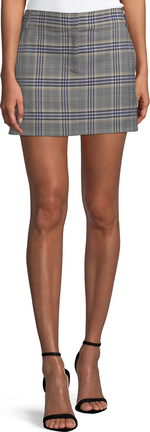 Tibi Lucas Plaid Suiting Mini Skirt