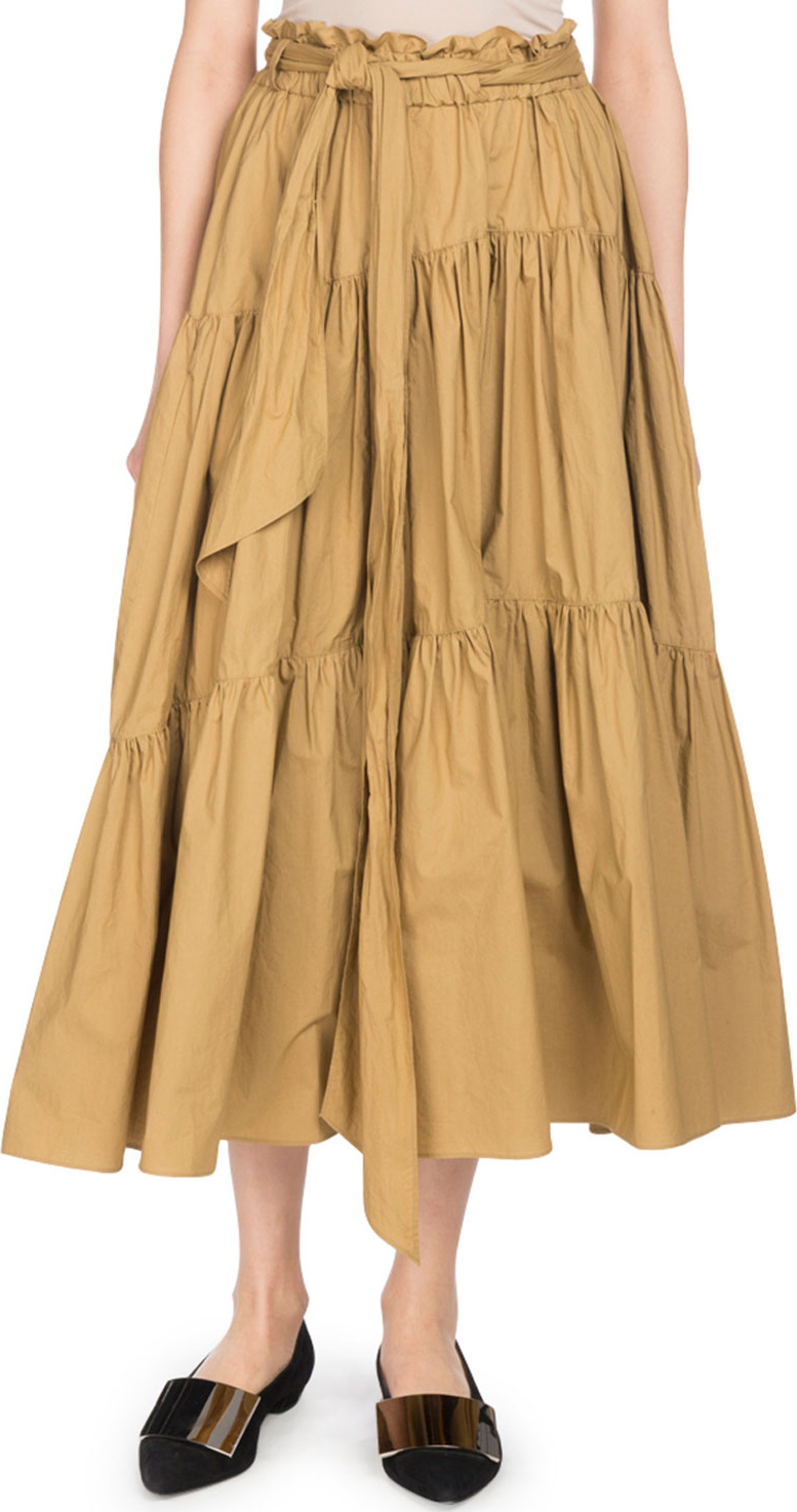 Proenza Schouler Tiered Poplin A-Line Long Skirt