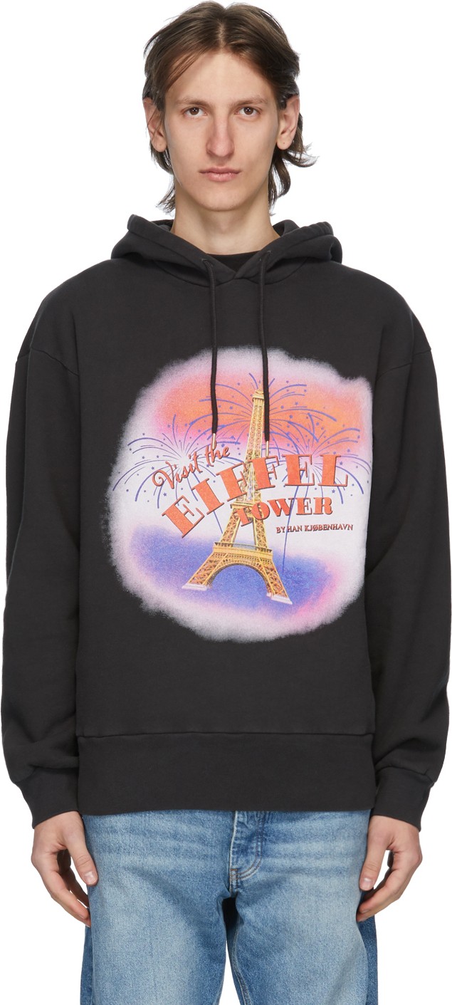Han Kjobenhavn SSENSE Exclusive Black 'Visit The Eiffel Tower' Hoodie