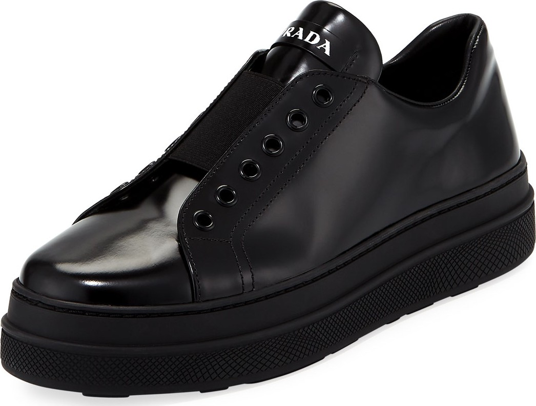 Prada Leather Slip-On Low-Top Sneakers