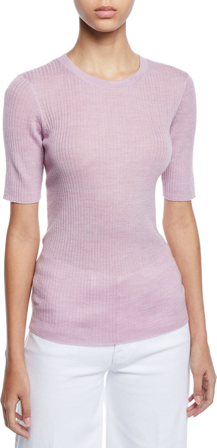 FRAME DENIM Short-Sleeve Ribbed Crewneck Sweater