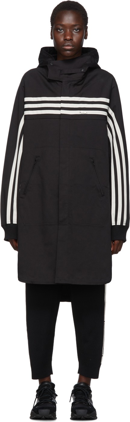 Y-3 Black Gabardine 3-Stripe Shirt Coat