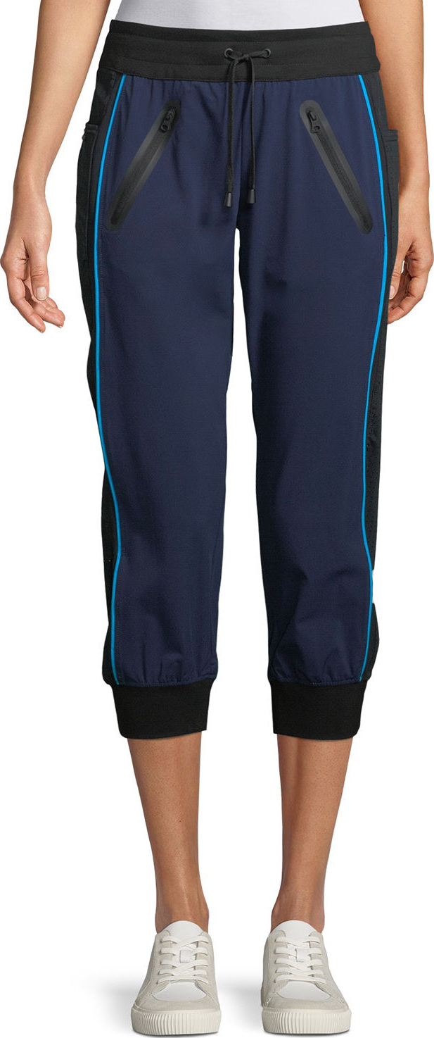 Blanc Noir Drawstring Capri Mesh-Panel Jogger Pants